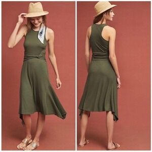 Anthropologie Sleeveless Ribbed Knit Midi Dress Medium Olive Green Kingsolver